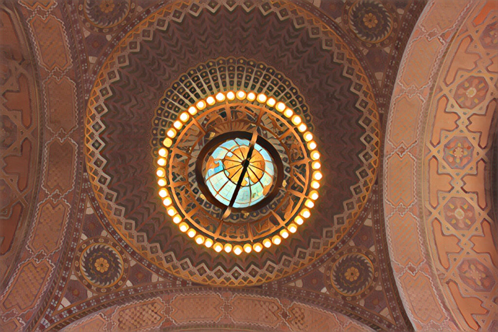 Zodiac chandelier in the grand rotunda of the Los Angeles central public library