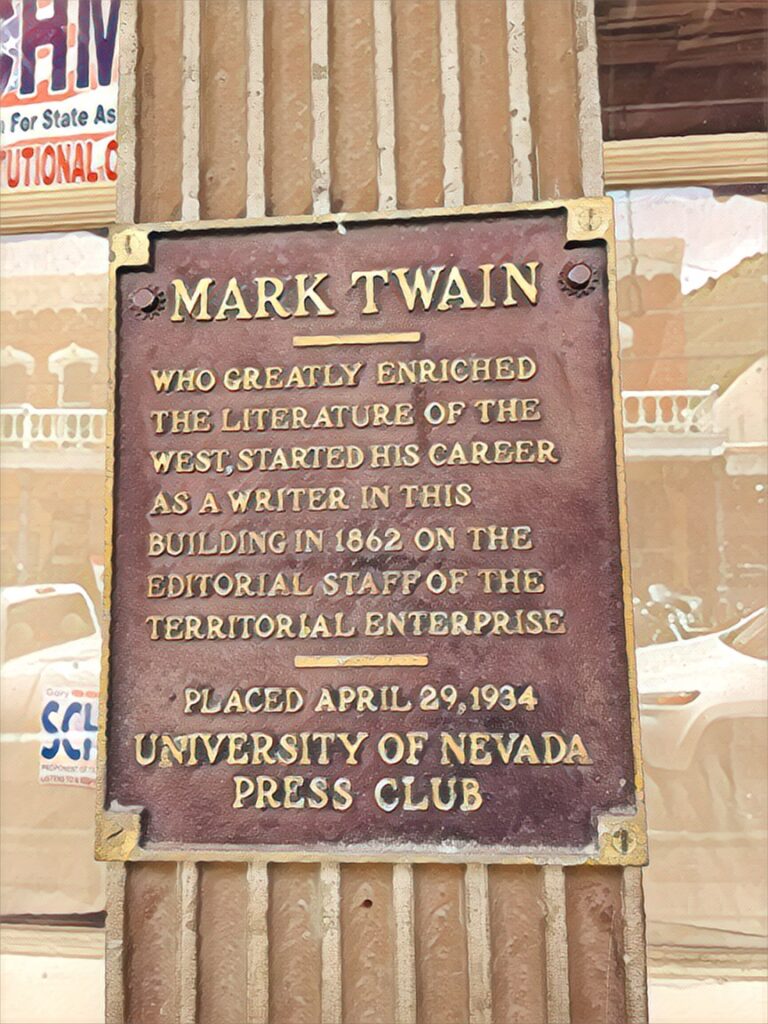 Mark Twain historical plaque in Virginia City, NV
