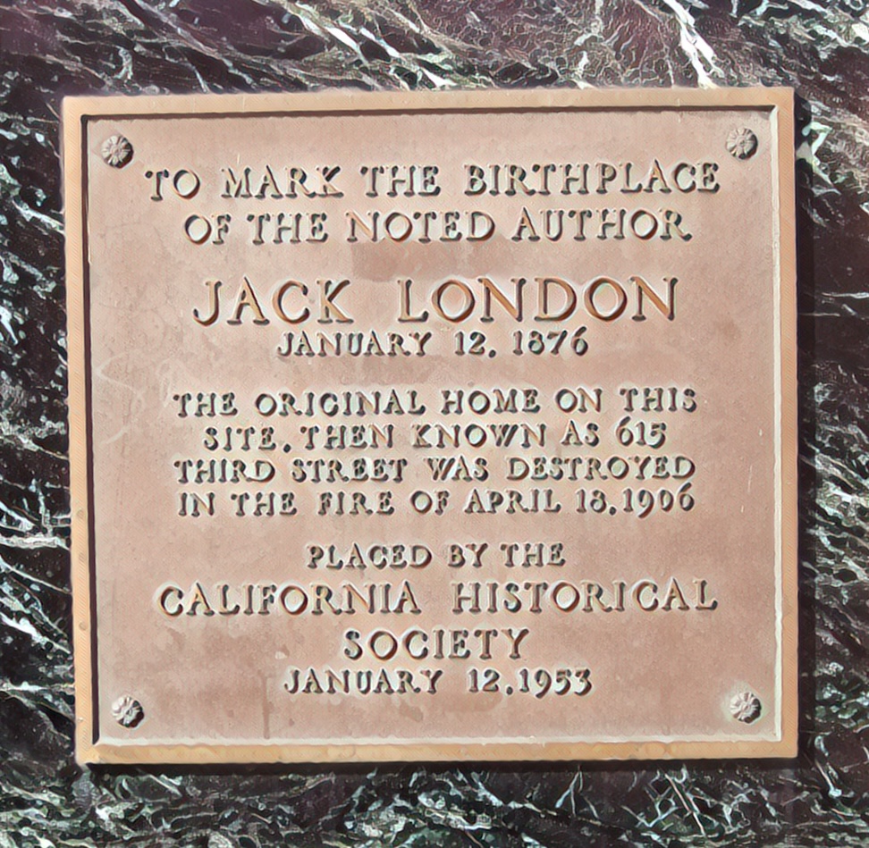 Jack London birthplace plaque in San Francisco