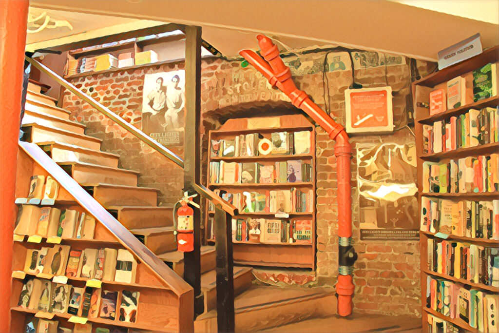 Basement of City Lights Bookstore