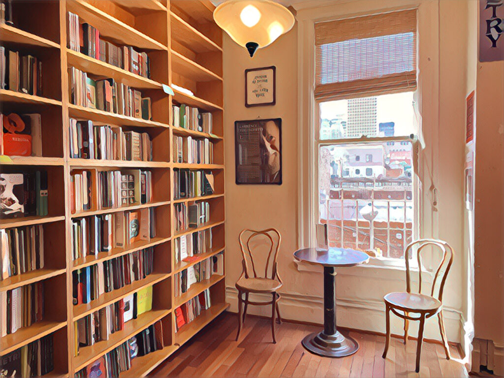 The poetry room in City Lights Bookstore